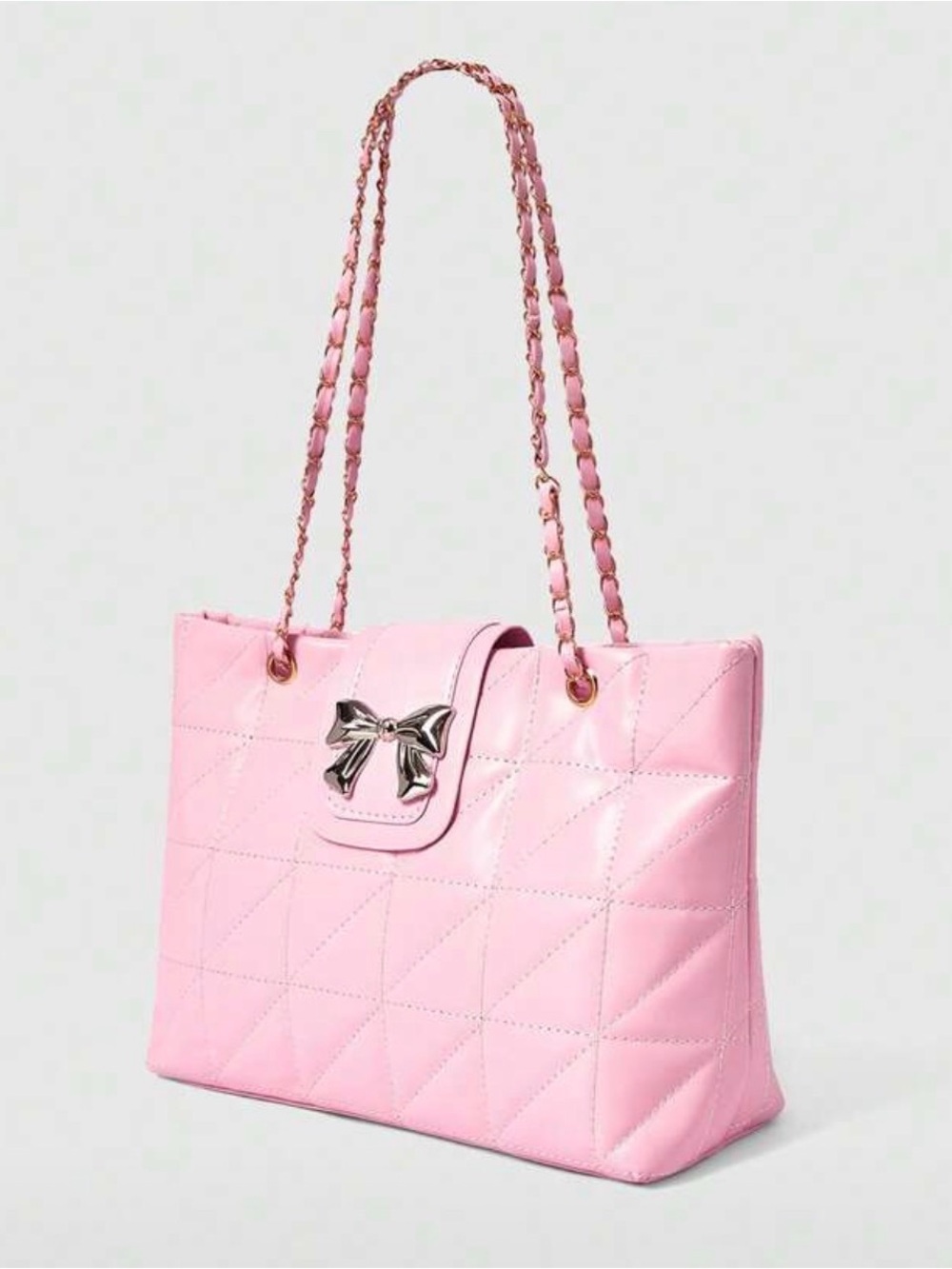 ROMWE Pink Quilted Tote with Bow Detail - Picture 2 of 3